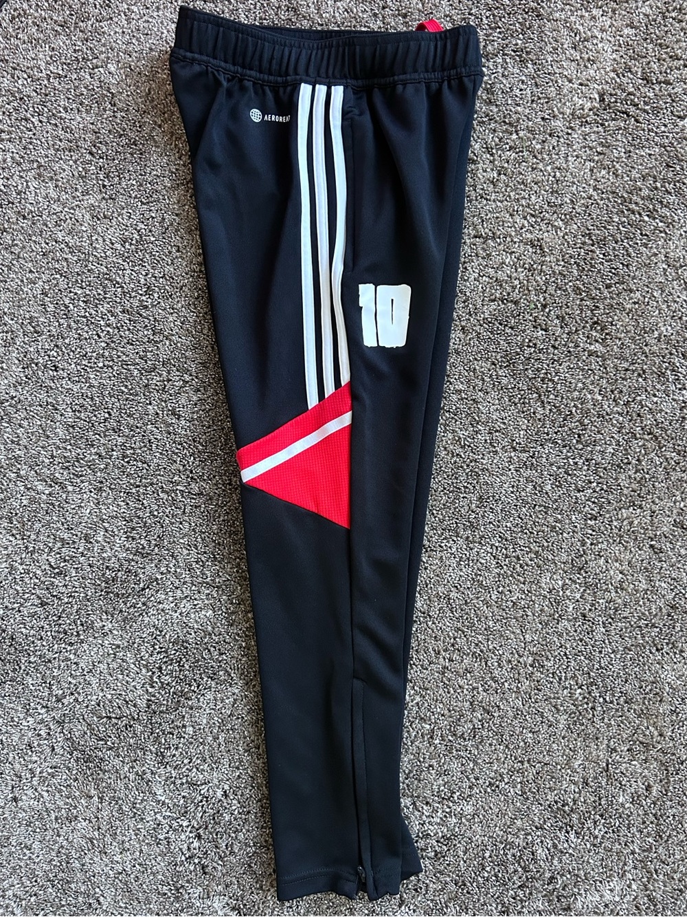 adidas Messi Black Track Pants with White Stripes and Red Accent Size S